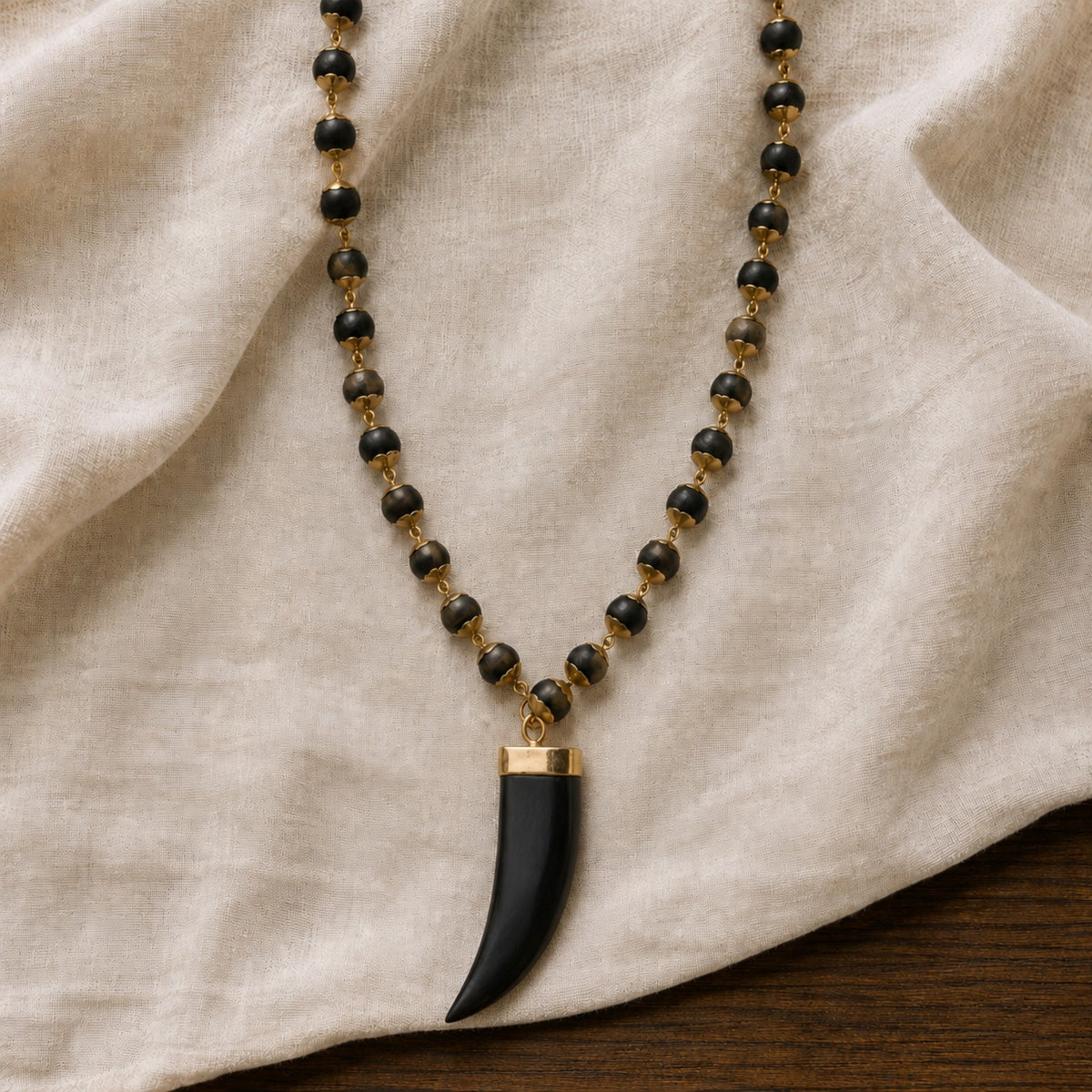 Gold Tiger Tooth Design Karungali Mala
