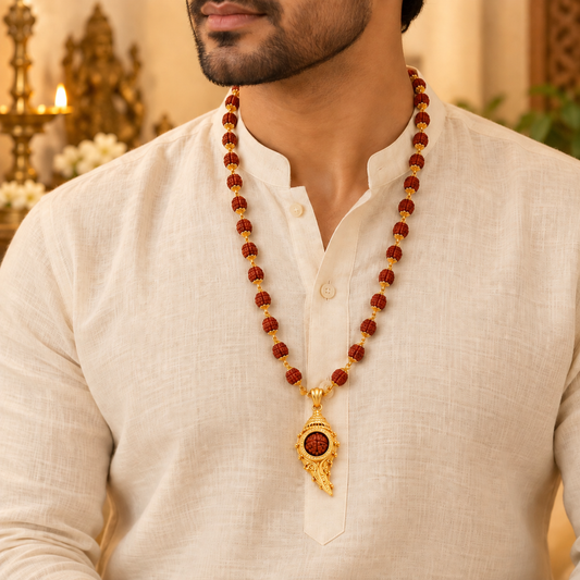 Premium Gold-Plated Rudraksha Kavach Mala