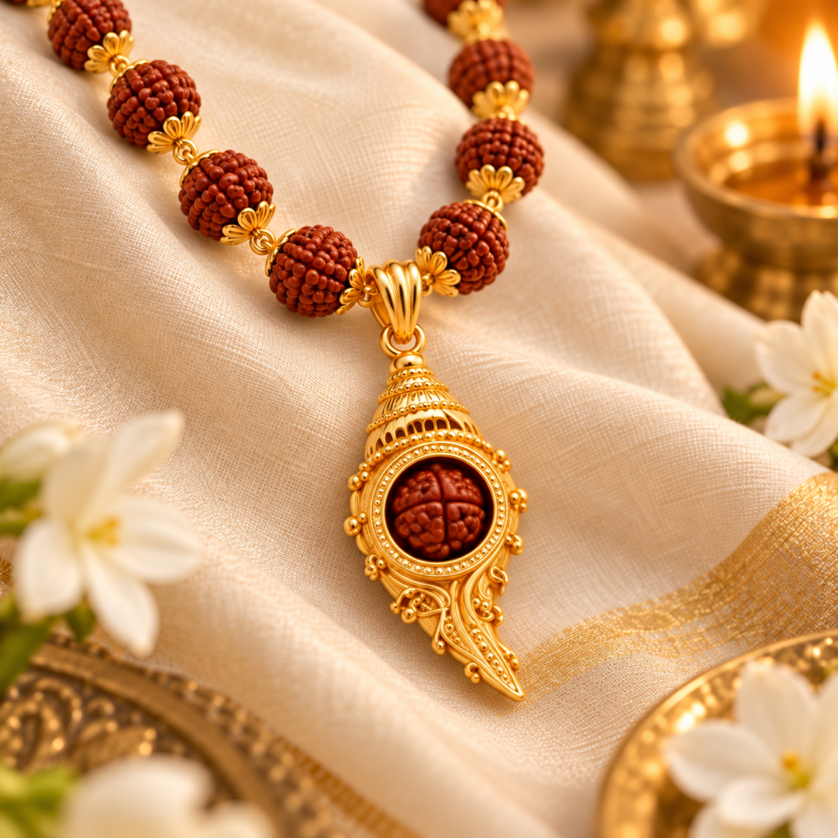 Premium Gold-Plated Rudraksha Kavach Mala