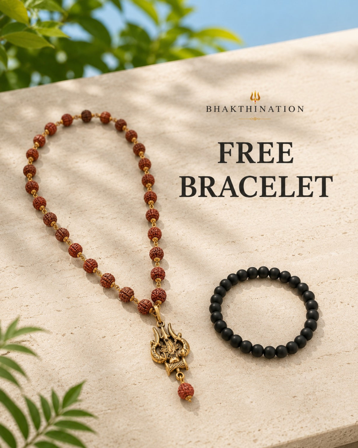 Rudraksha Trishul pendant mala and free bracelet offer