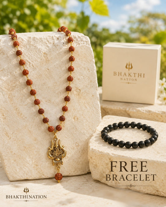 Rudraksha Trishul pendant mala with free bracelet