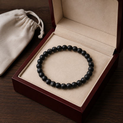 Plain Karungali bracelet presented in a premium jewellery box