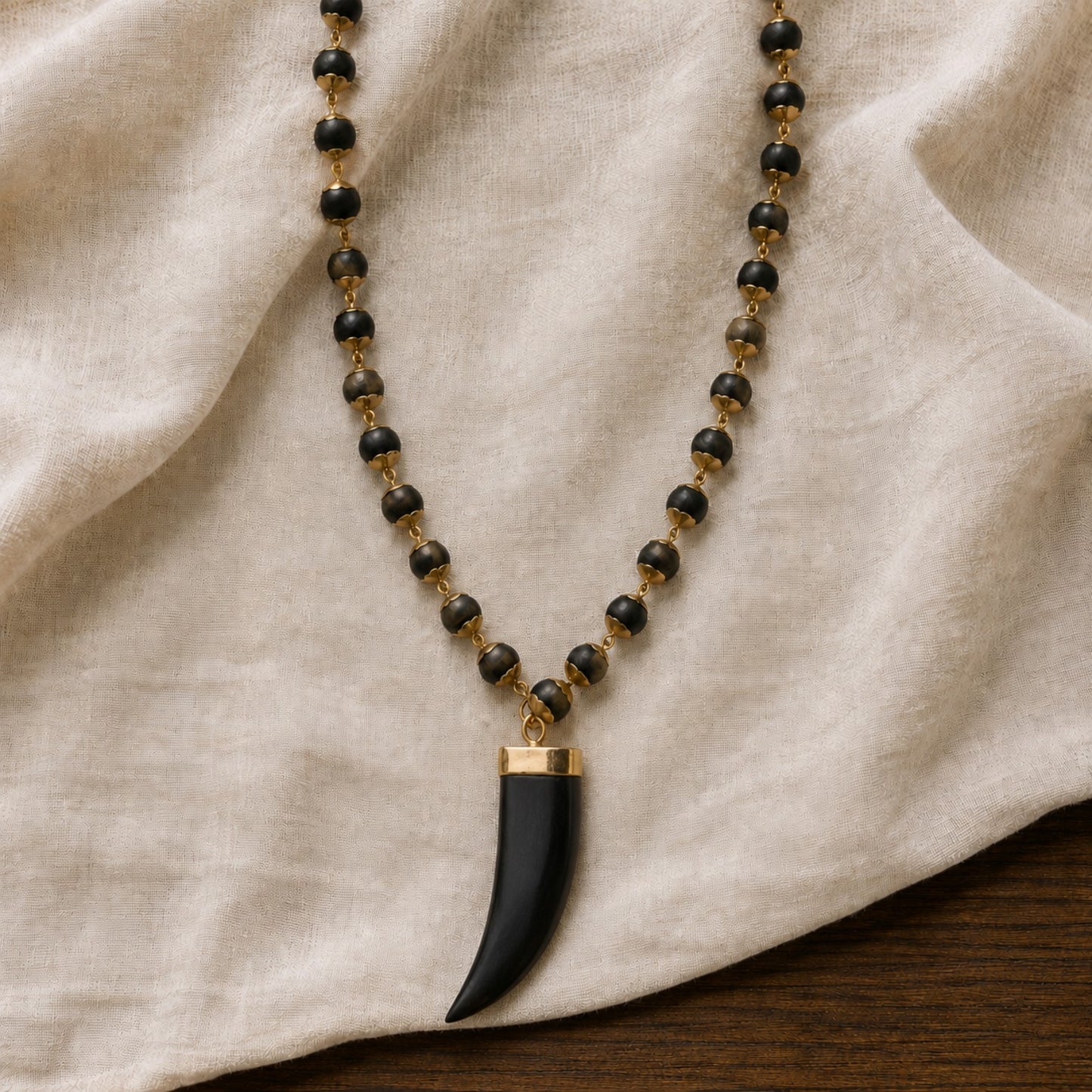 Gold Tiger Tooth Design Karungali Mala