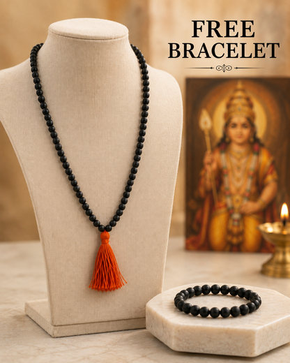 Classic Karungali Mala with Orange Tassel