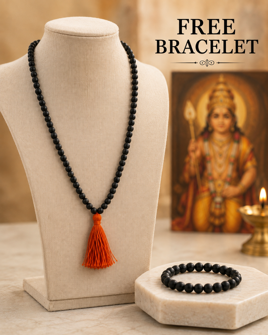 Classic Karungali Mala with Orange Tassel