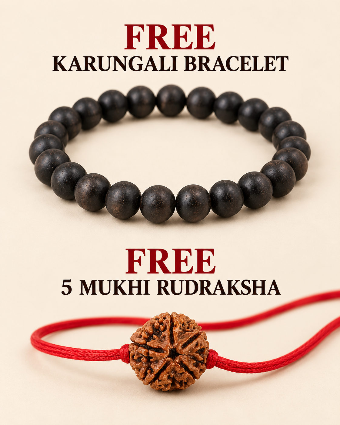 Silver Om Trishul Karungali Mala + Free Bracelet + Rudraksha