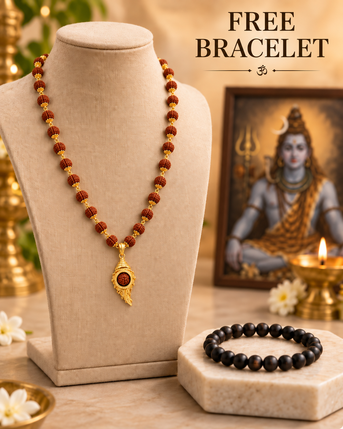 Premium Gold-Plated Rudraksha Kavach Mala