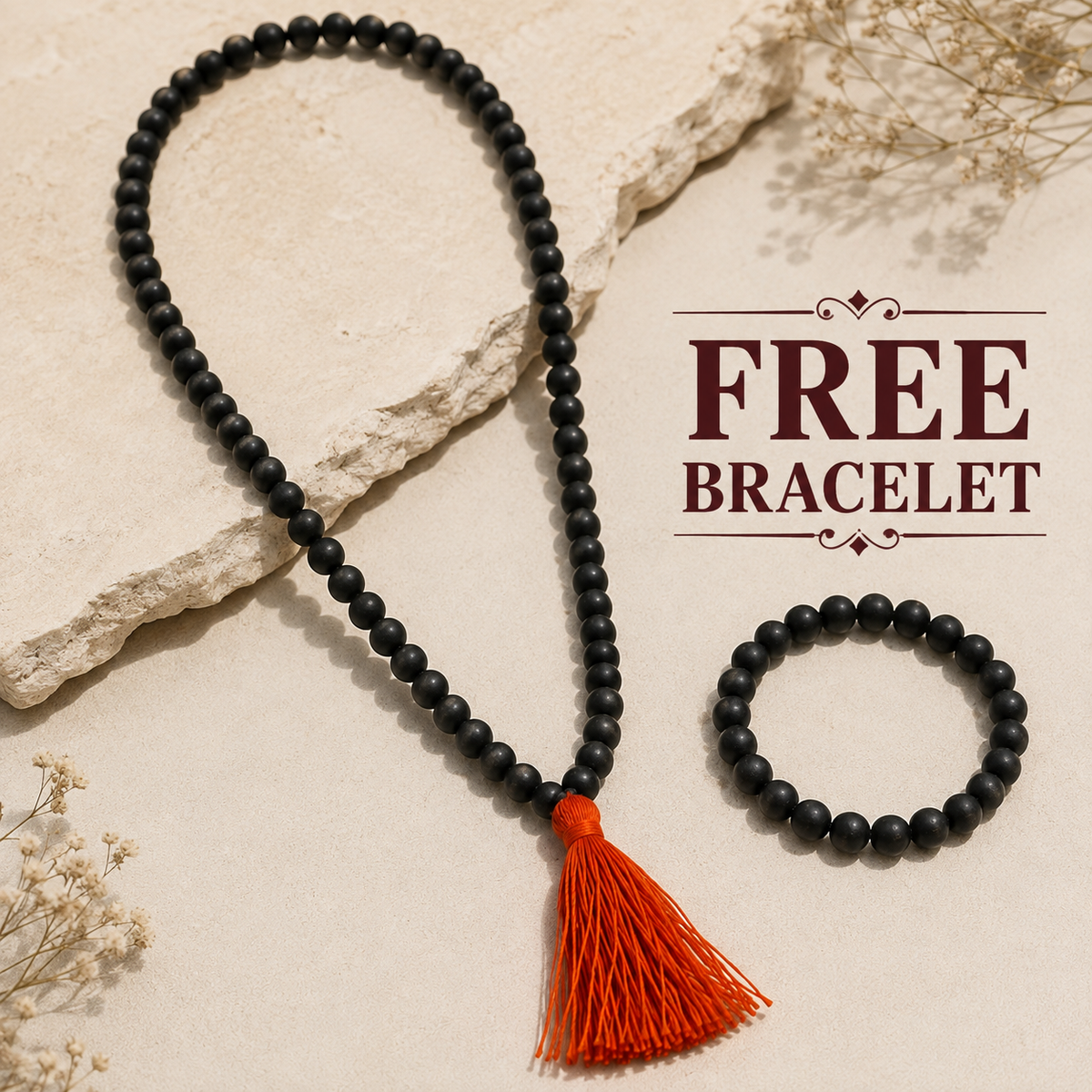 Classic Karungali Mala with Orange Tassel