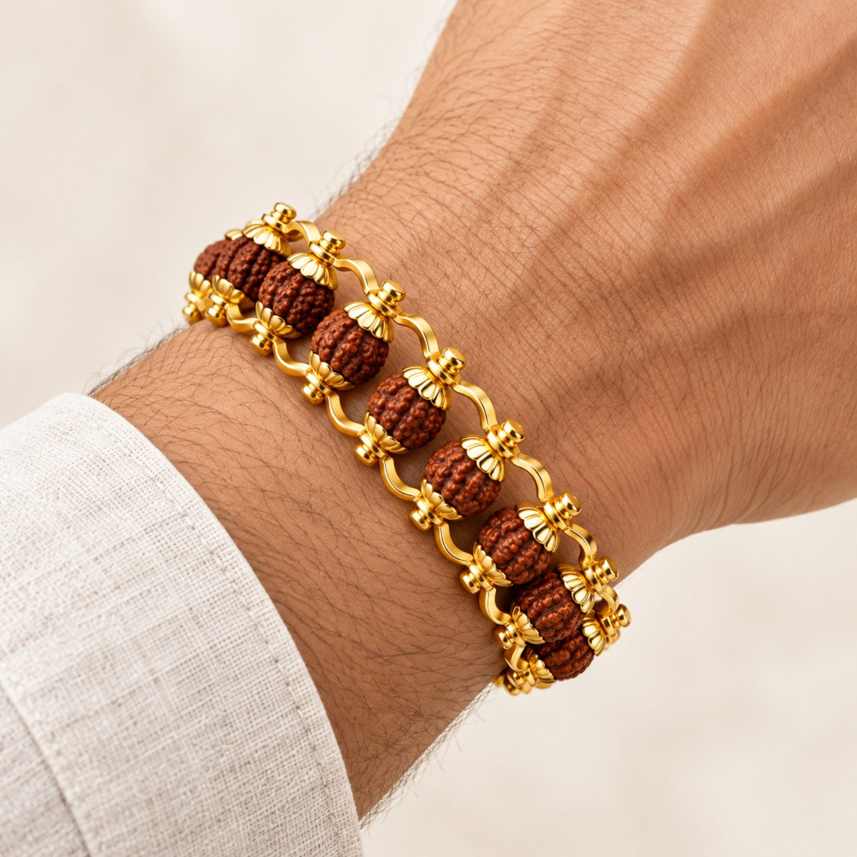 Rudraksha bracelet worn on wrist