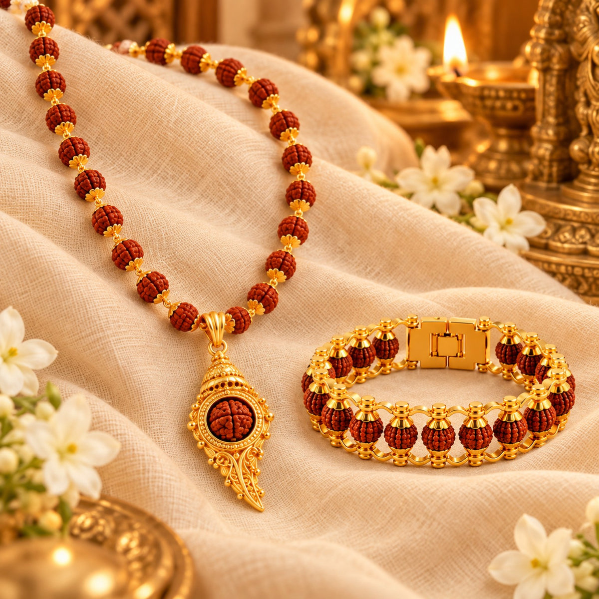 Rudraksha Kavach Mala and Rudraksha Bracelet devotional combo