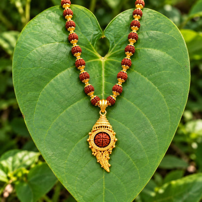 Rudraksha Kavach Mala with gold-tone pendant