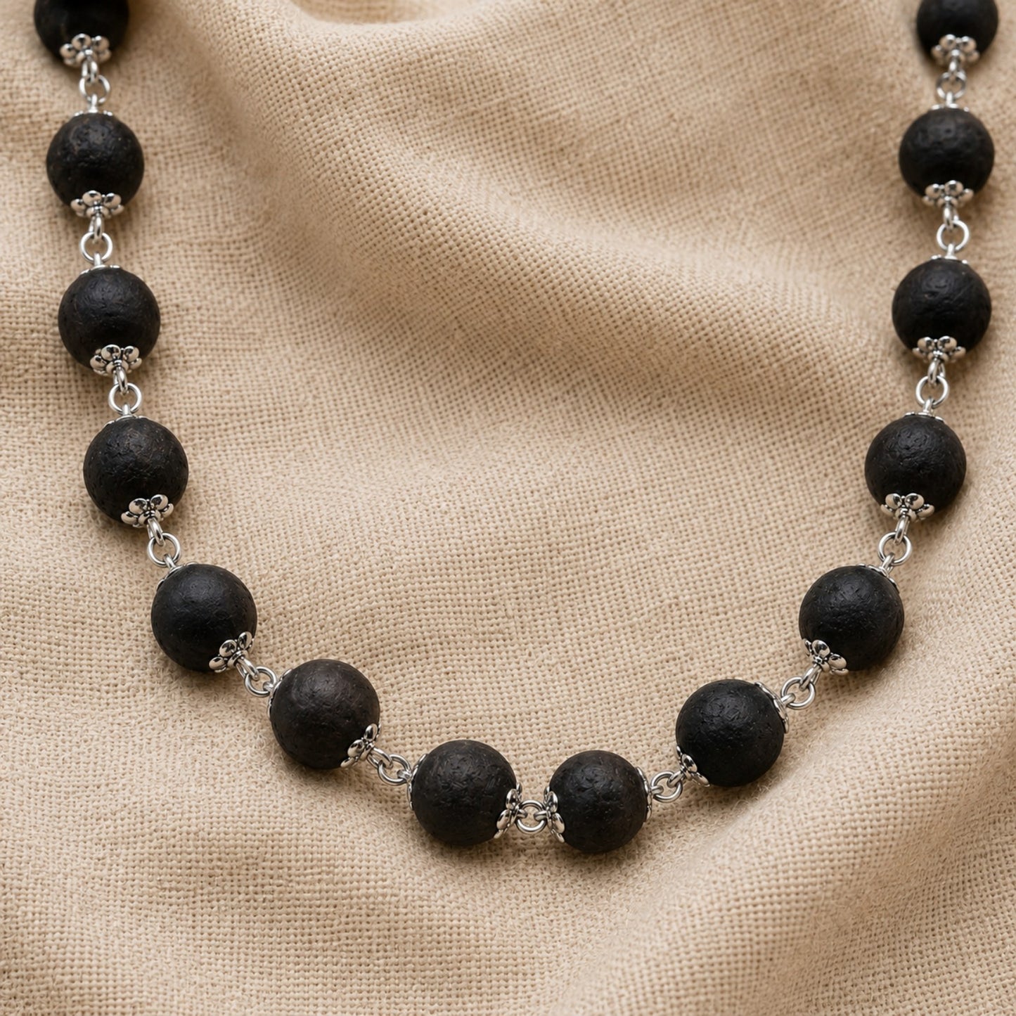 Silver-Finish Karungali Mala bead detail
