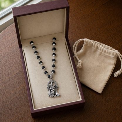 Silver Subramanya Karungali Mala gift box presentation